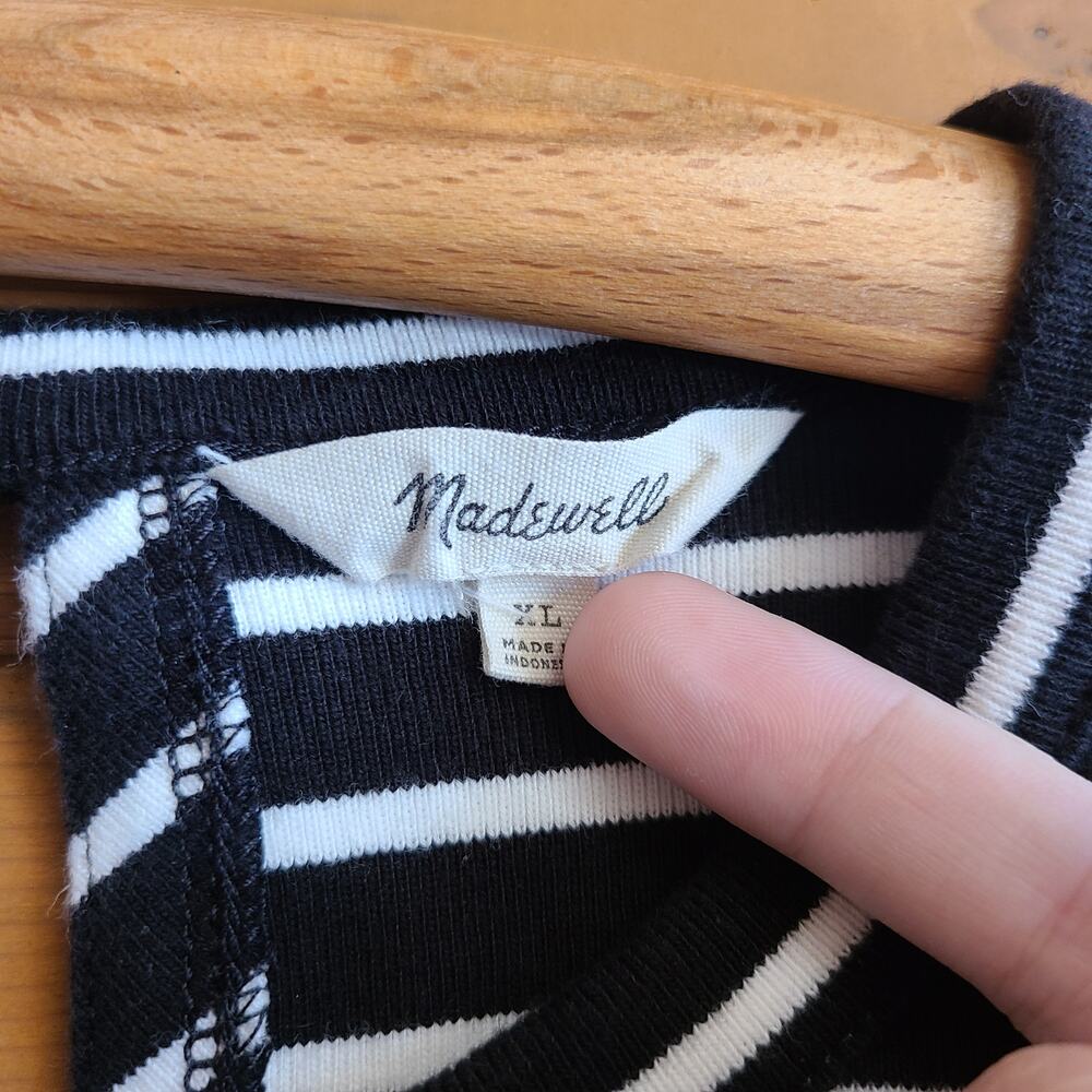 Madewell Shirt Dress Mini Black Stripe Keyhole Long Sleeve XL Boho Minimalist - Picture 3 of 4